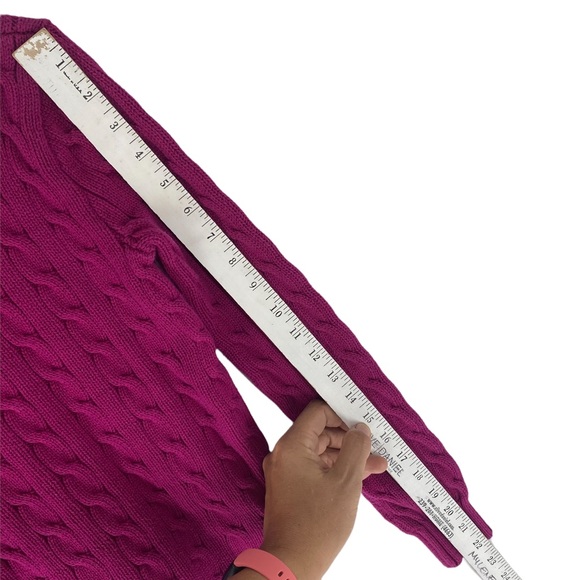 POLO RALPH LAUREN SPORT VNECK LONG SLEEVE CABLE KNOT DEEP FUCHSIA WOMENS SMALL - Picture 7 of 9